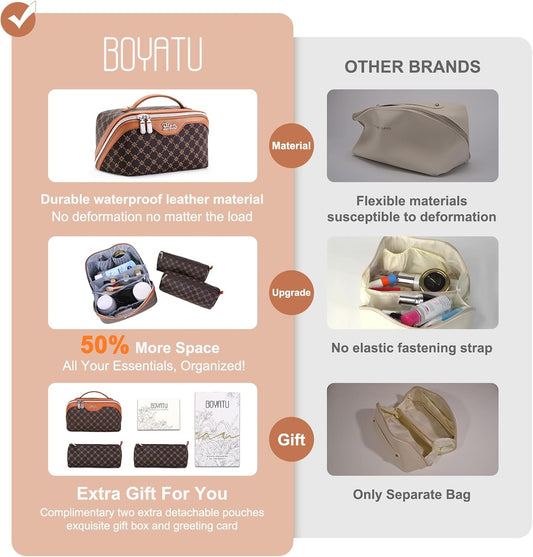 BOYATU 3-Piece Vegan Leather Makeup Bag Set – Coffee