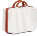 Vanity Case, 14 Inch Hard Shell Makeup Travel Suitcase with Elastic Strap for Luggage Handle, Small Cosmetic Train Case & Toiletry Organizer Box for Women Girls (Beige)