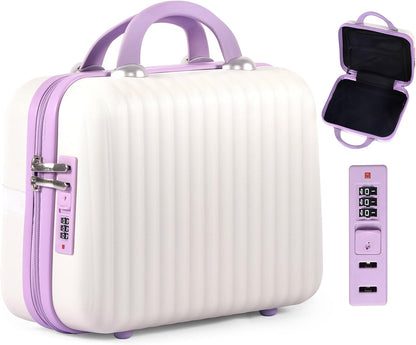 14 Inch Makeup Train Case Portable Hard Shell ABS Cosmetic Travel Case with Security Lock Large Toiletry Organizer Box with Elastic Strap for Suitcase Handle Travel Essentials Gift for Women