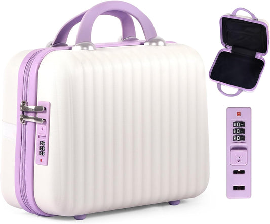 14 Inch Makeup Train Case Portable Hard Shell ABS Cosmetic Travel Case with Security Lock Large Toiletry Organizer Box with Elastic Strap for Suitcase Handle Travel Essentials Gift for Women