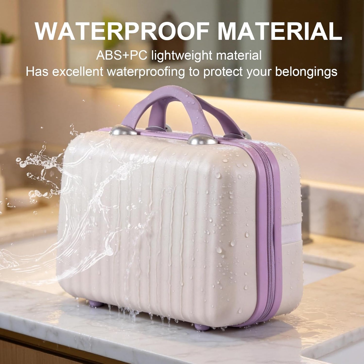 14 Inch Makeup Train Case Portable Hard Shell ABS Cosmetic Travel Case with Security Lock Large Toiletry Organizer Box with Elastic Strap for Suitcase Handle Travel Essentials Gift for Women
