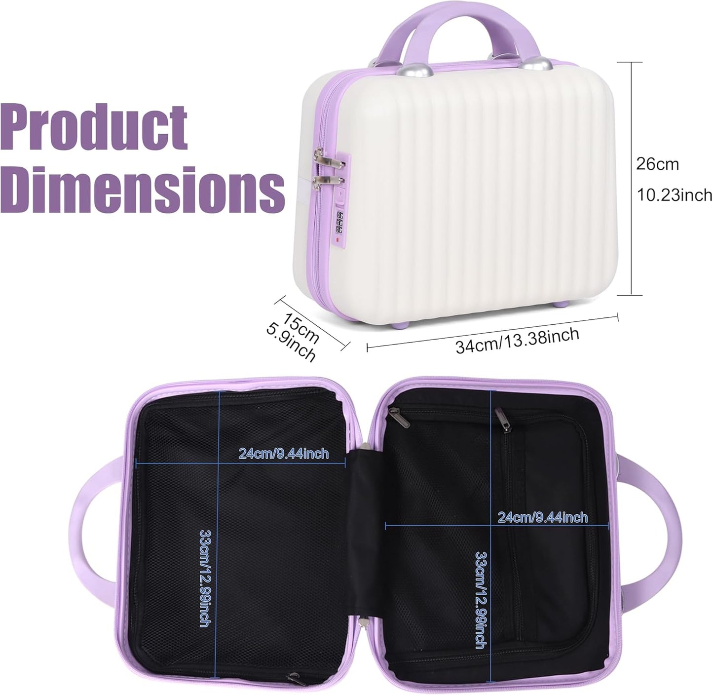 14 Inch Makeup Train Case Portable Hard Shell ABS Cosmetic Travel Case with Security Lock Large Toiletry Organizer Box with Elastic Strap for Suitcase Handle Travel Essentials Gift for Women
