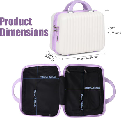 14 Inch Makeup Train Case Portable Hard Shell ABS Cosmetic Travel Case with Security Lock Large Toiletry Organizer Box with Elastic Strap for Suitcase Handle Travel Essentials Gift for Women