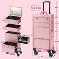 Somduy Makeup Train Case with LED Mirror, Rolling Makeup Case with Drawers, Cosmetology Case on Wheels, Gift, Travel Makeup Organizers, Profesional Cosmetic Case for Salon Barber,Nail,Tattoo, Pink