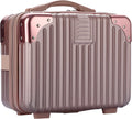 BSTKEY Portable Hard Shell Cosmetic Travel Case, Small Travel Hand Luggage with Elastic Band, Mini ABS Carrying Makeup Case Suitcase, Rose Gold