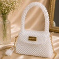 Hand Made White Pearl Handbag & Crossbody Bag with Gold Chain
