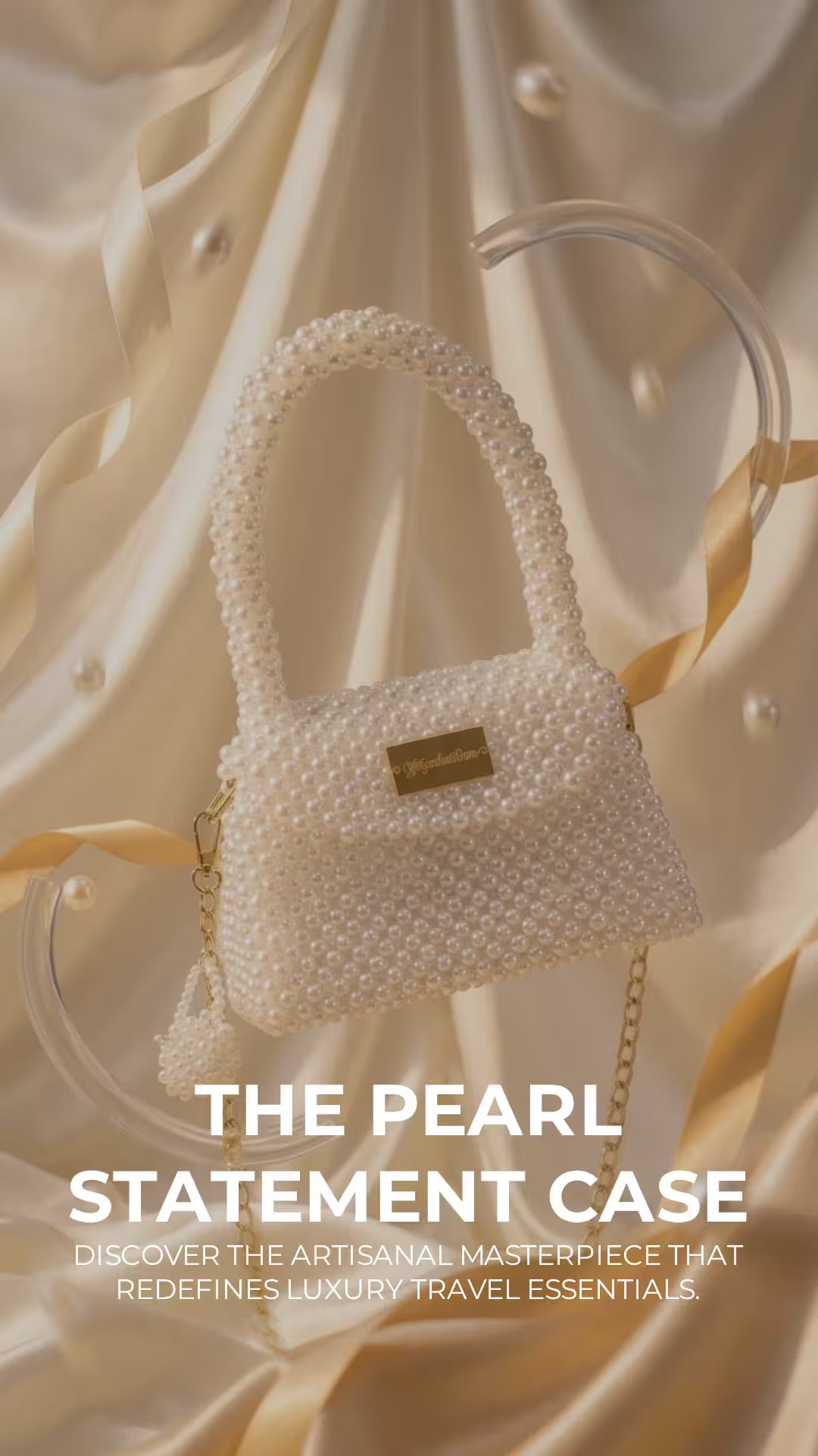 Hand Made White Pearl Handbag & Crossbody Bag with Gold Chain