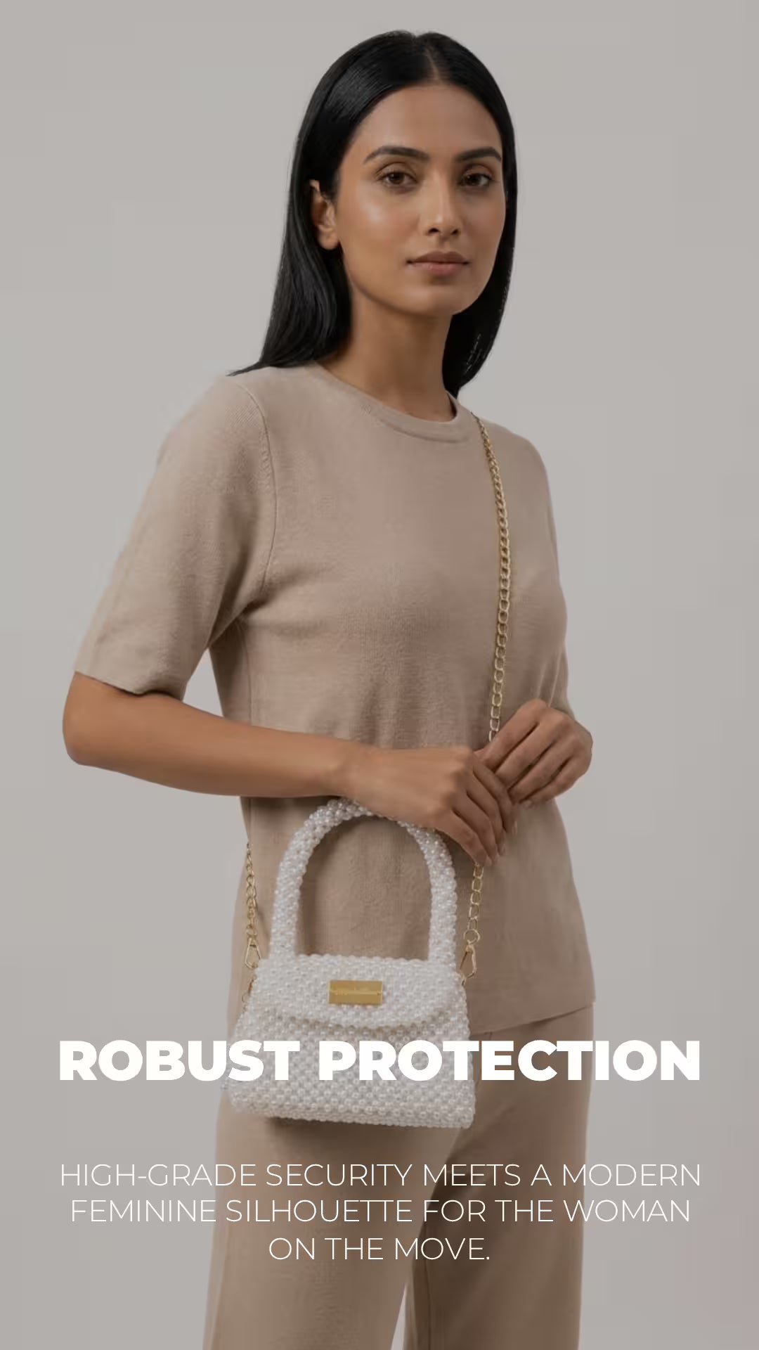 Hand Made White Pearl Handbag & Crossbody Bag with Gold Chain